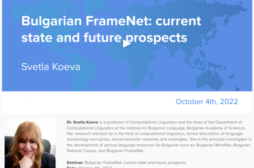 Bulgarian FrameNet: current state and future prospects (seminar)